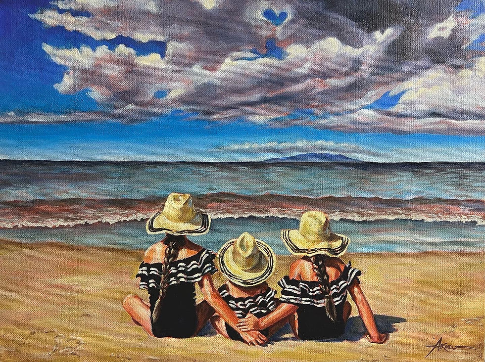 Miniatura: Commission 3 pets or people Portrait Oil on Canvas