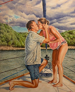 commissioned oil on canvas portrait of engaged couple