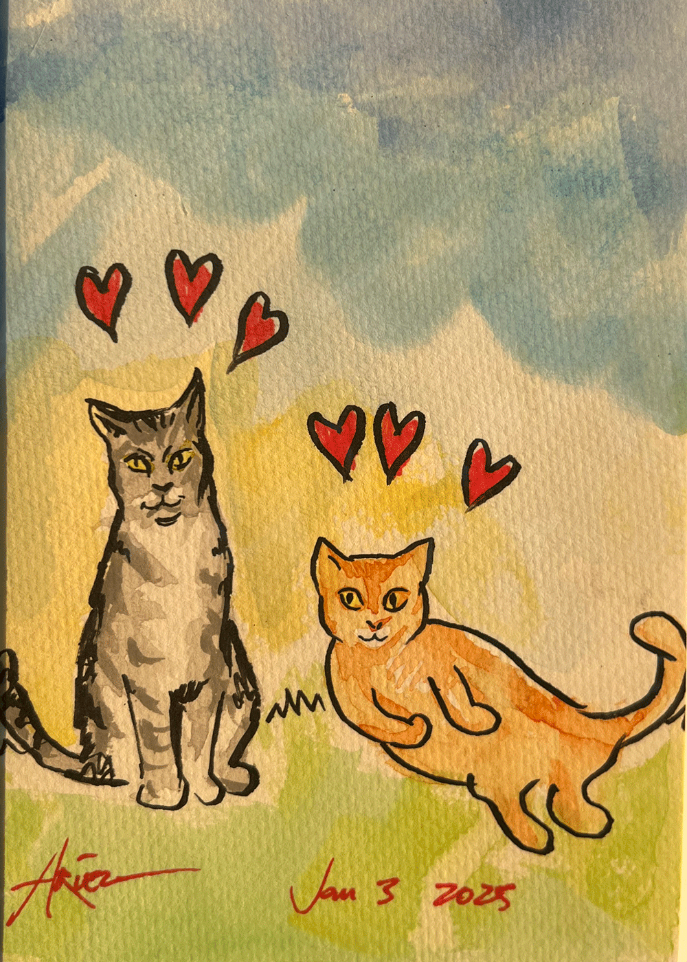 Live Guest Painting Portrait of two cats