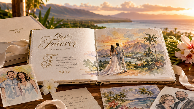 Handmade Maui Wedding Storybook at Sunset.png