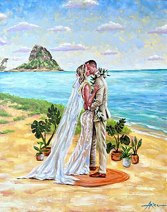 Live wedding painting capturing a beautiful ceremony in Oahu, click to learn more about my Live Wedding Paintings service.