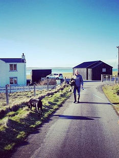 The image shows beautiful blue skies over abhaig.