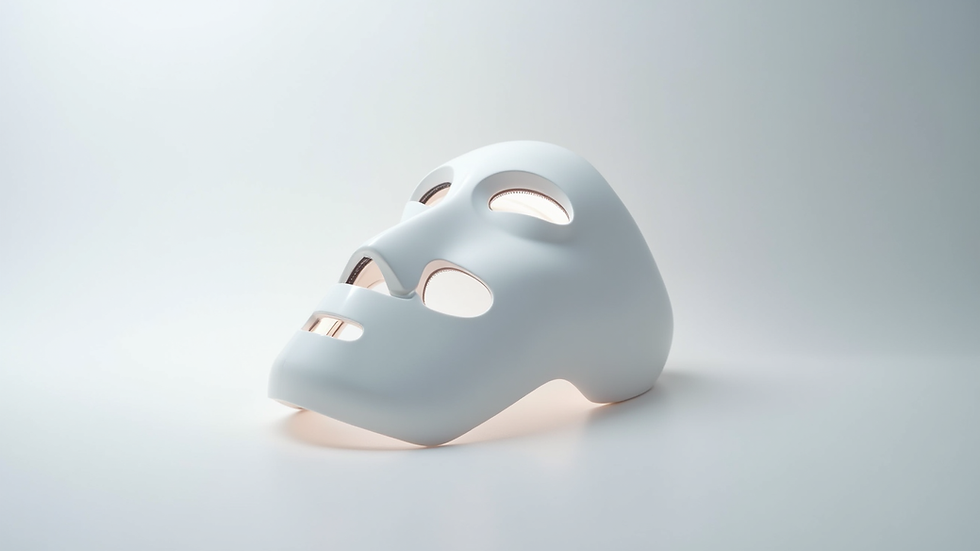 Eye-level view of an LED light therapy mask on a white background