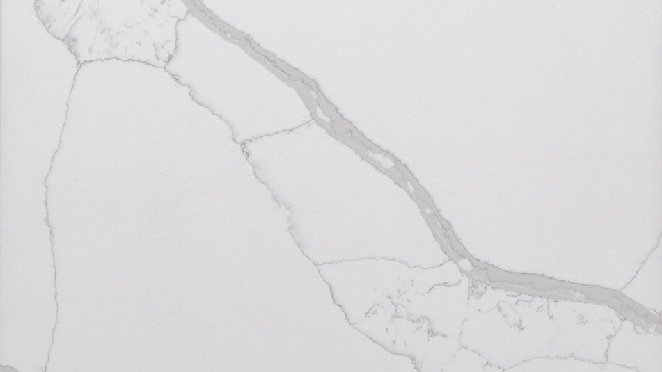 Kitchen Countertop, Quartz, Calacatta Statuario Quartz QCS, White Surface with Subtle Black Veining