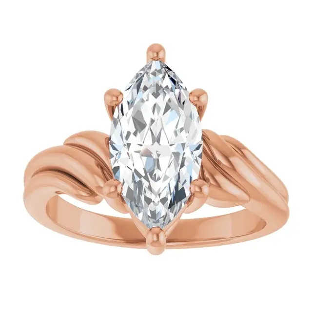 Thumbnail: Marquise lab grown diamond chunky wavy solitaire engagement ring.