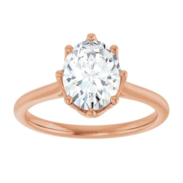 Thumbnail: 8 prong oval tulip prong solitaire engagement ring with a woven basket, made in 14k solid gold.