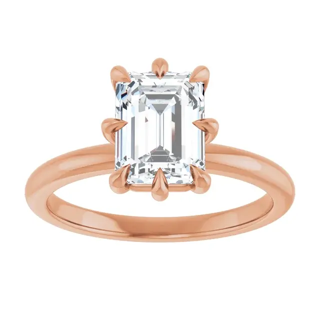 Thumbnail: An 8 prong emerald cut solitaire engagement ring, crafted in 14k gold.
