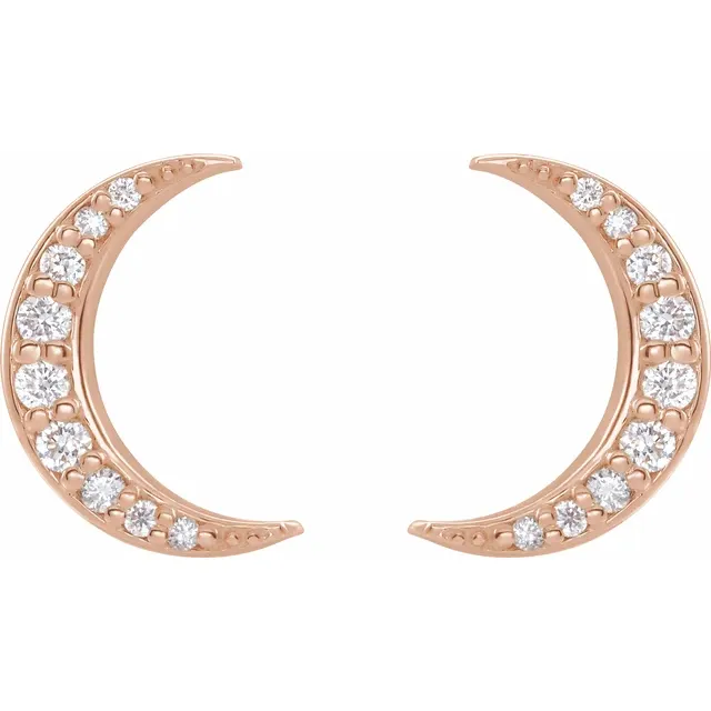 Thumbnail: Pavé diamond crescent moon studs, handcrafted in solid 14k gold.