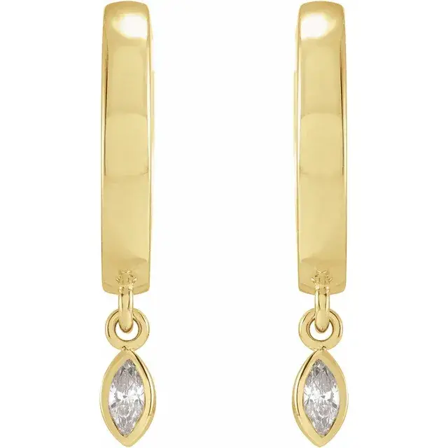Hinged Hoop Marquise lab grown Diamond Earrings, handcrafted in 14k solid gold.