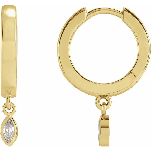 Hinged Hoop Marquise lab grown Diamond Earrings, handcrafted in 14k solid gold.