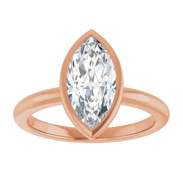 Thumbnail: Marquise lab grown diamond solitaire engagement ring with scalloped bezel