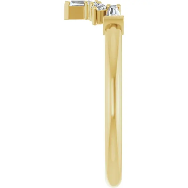 Thumbnail: Art deco baguette and round lab grown diamond contour band in 14k yellow gold.