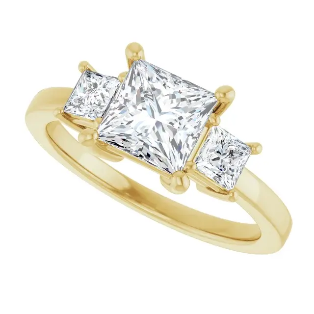 Thumbnail: Three stone princess cut lab grown diamond engagement ring.