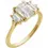 Thumbnail: Three stone lab grown diamond engagement ring with emerald cut and cadillac stones.
