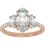 Thumbnail: A three stone moval lab grown diamond engagement ring, with pavé diamonds on the band made in 14k rose gold.