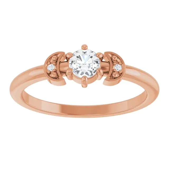 Thumbnail: rose cut natural diamond moon phase ring in 14k gold