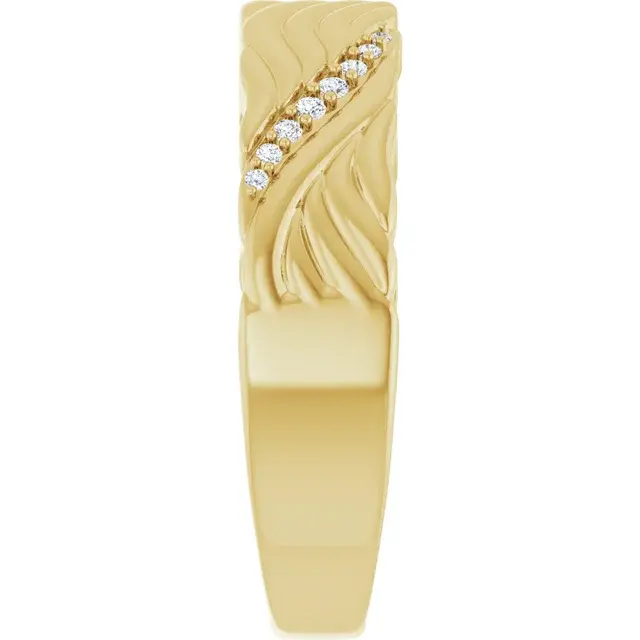 Thumbnail: Feather texture Engraved Diamond Men's Band