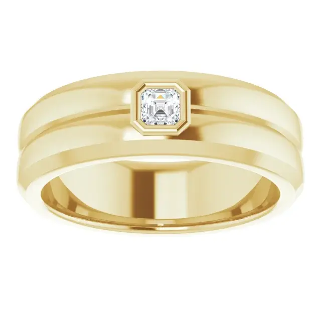 Thumbnail: Asscher Cut Diamond Men's Band with groove