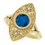 Thumbnail: Vintage antique style filigree blue sapphire and diamond ring in yellow gold.