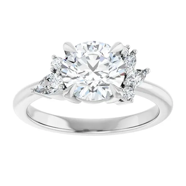 Thumbnail: Round brilliant lab grown diamond cluster engagement ring.