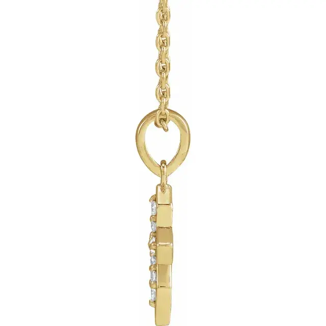 Thumbnail: Dainty Diamond Cross Necklace set with lab grown diamonds in 14k solid gold.