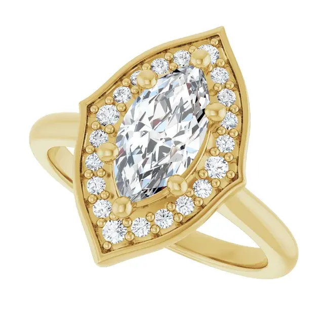 Thumbnail: Unique  marquise lab grown diamond contoured halo engagement ring