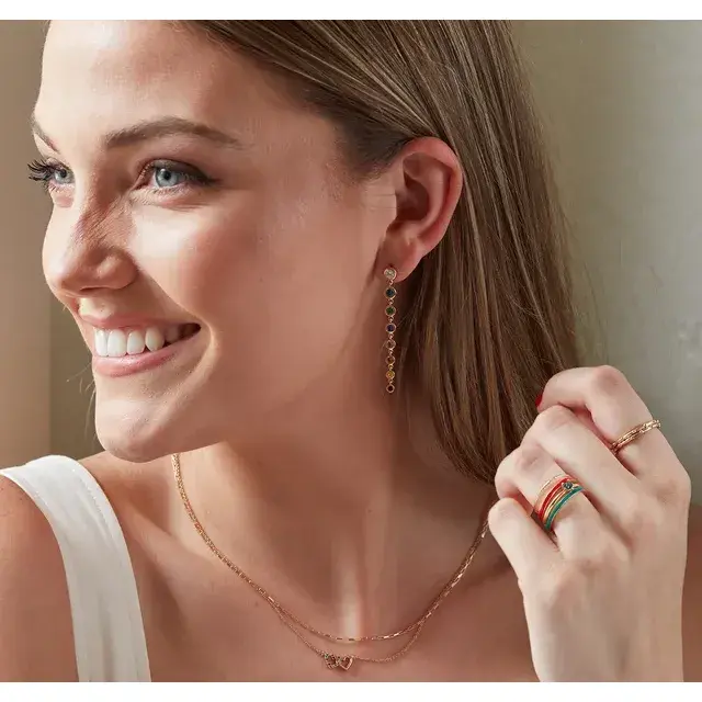 Thumbnail: Rainbow natural Gemstone Dangle Earrings, handcrafted in 14k solid gold.