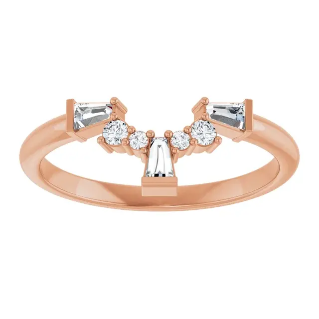 Thumbnail: Art deco baguette and round lab grown diamond contour band in 14k rose gold.