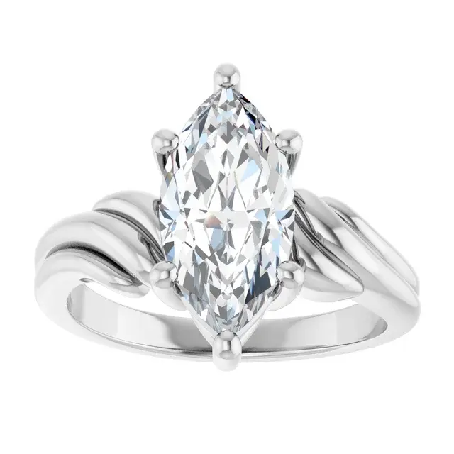 Thumbnail: Marquise lab grown diamond chunky wavy solitaire engagement ring.