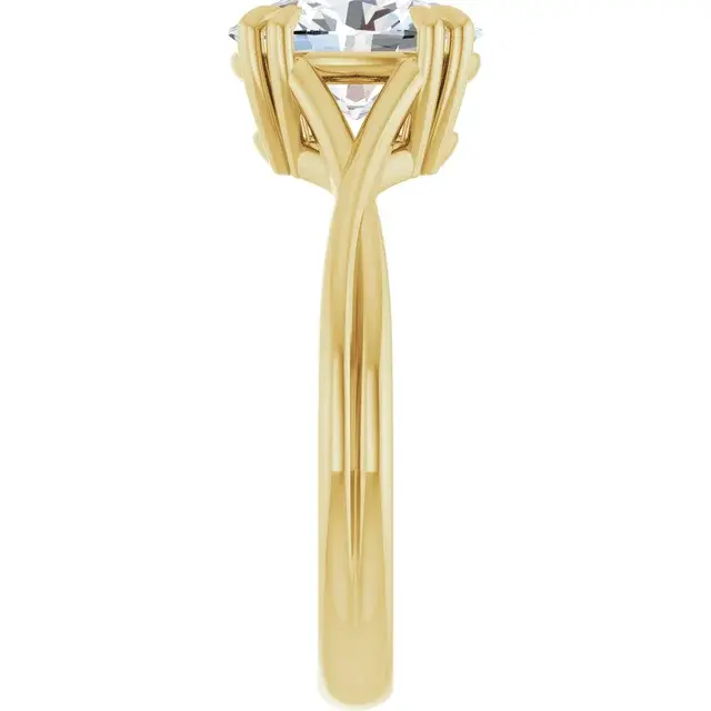 Thumbnail: Oval double claw solitaire engagement ring with a twisted woven band.