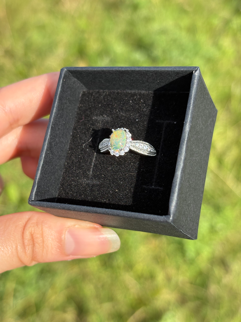 Thumbnail: White Opal Adjustable Crystal Ring