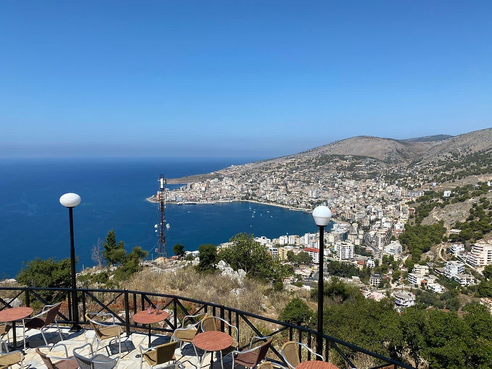 Saranda, Albania as seen from the heights of Lëkurës Castle.