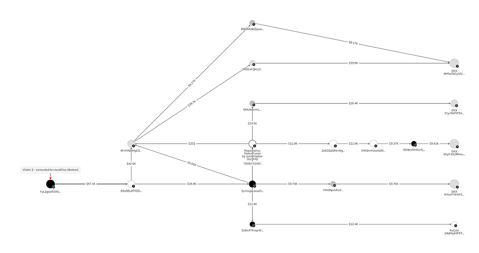 Chainalysis Reactor graph image visualising movement of funds