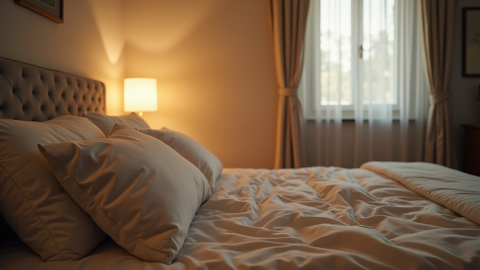 Close-up view of a cozy bedroom with soft lighting