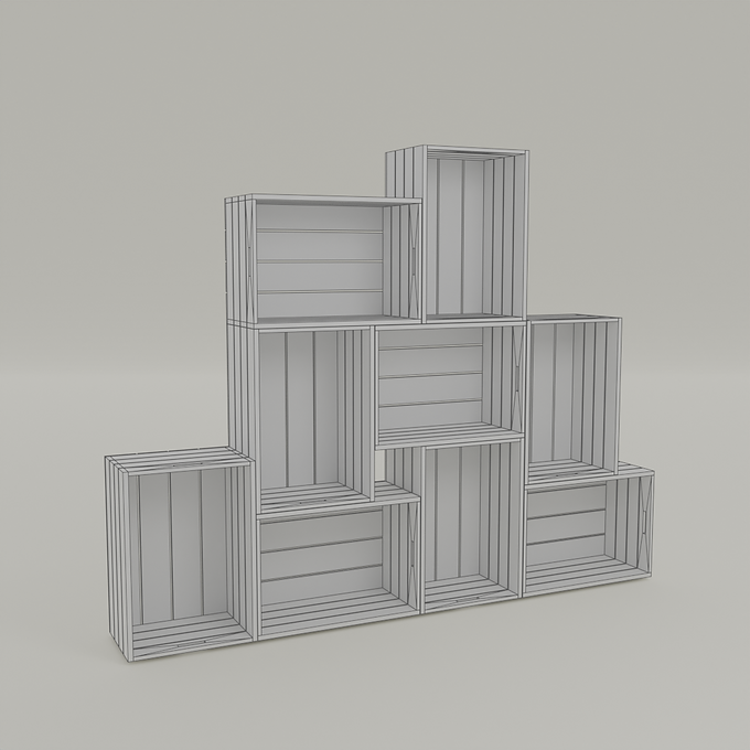 3D Model Low Poly Wireframe Crate Bookshelf