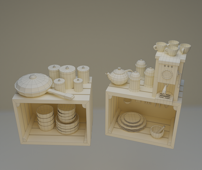 3D Model Low Poly Wireframe Kitchen Props
