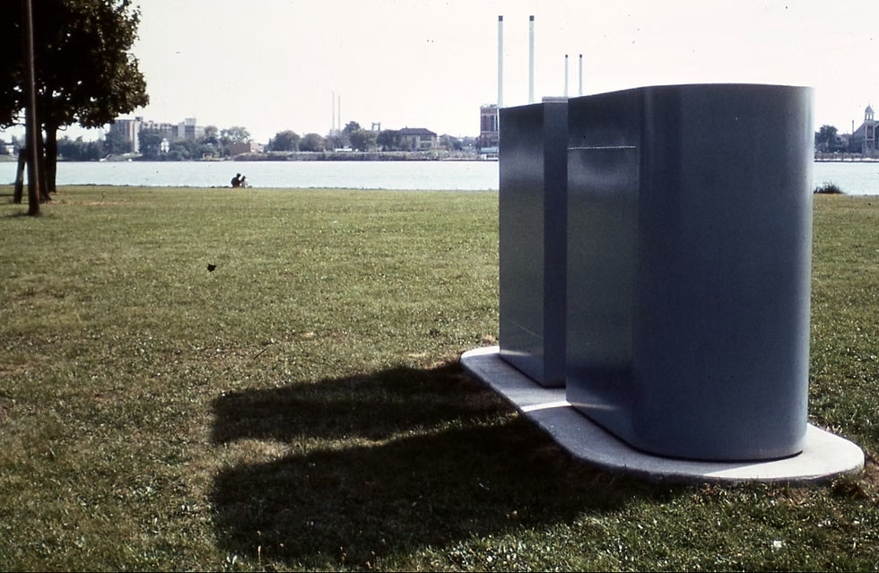 "Silo" in its original placement on Sunset Point, showing the two steel rectangular forms in their intended close, parallel configuration with a two-foot gap between them.