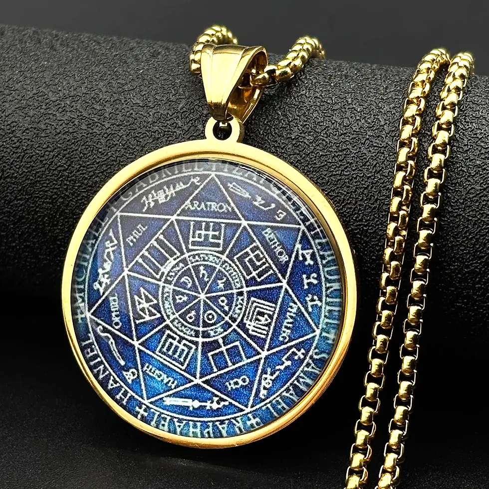 Thumbnail: Seven Archangels Glass Pendant Necklace  Seal of Solomon Protection