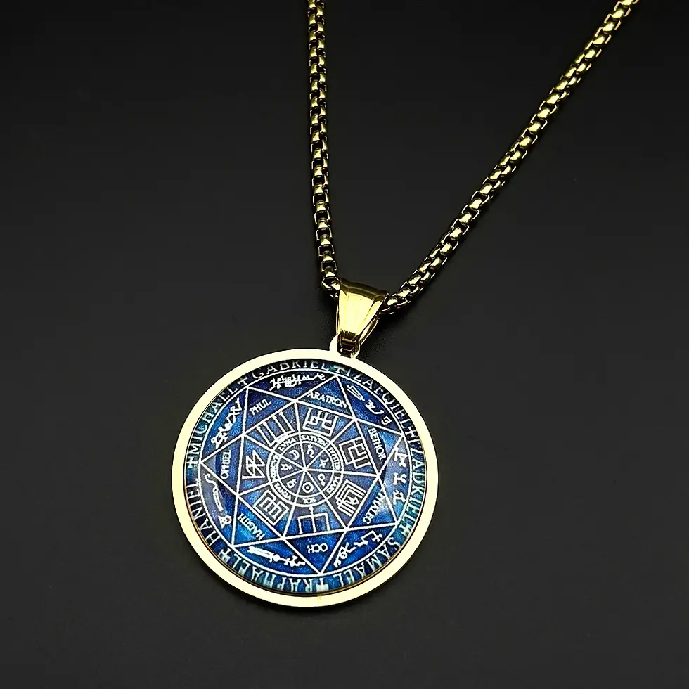 Thumbnail: Seven Archangels Glass Pendant Necklace  Seal of Solomon Protection