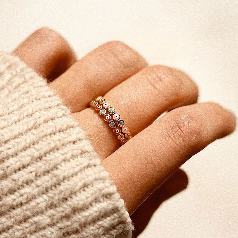 Thumbnail: Evil Eye Crystal 18 Gold Plated Enamel Ring