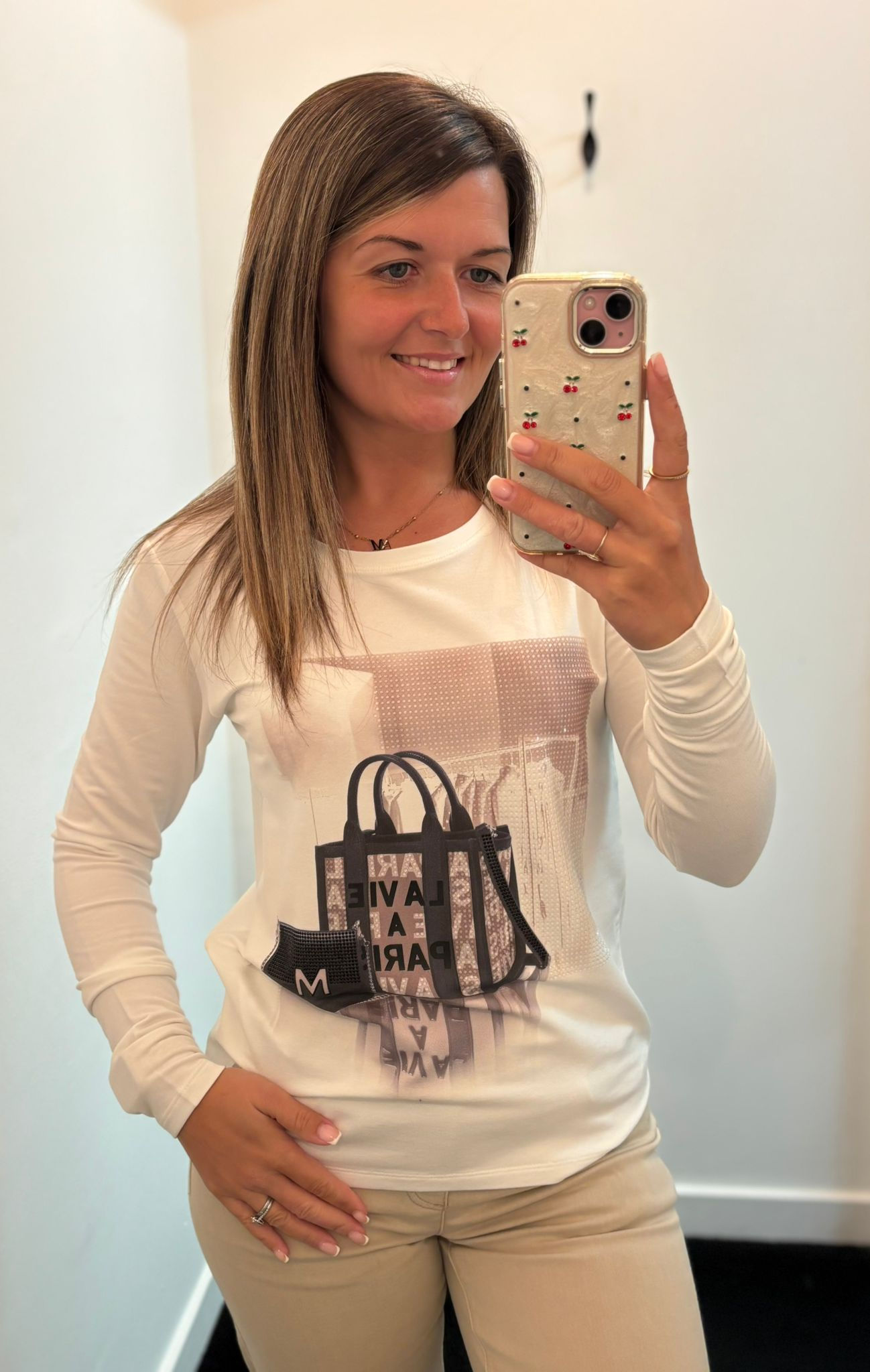 MONARI 808853 LS Handbag TShirt Off White 