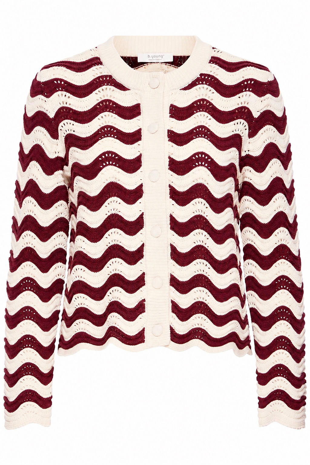 Byoung 9166 Magio burgundy cream zig zag cardigan