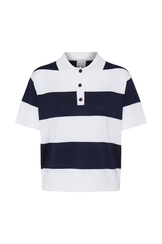 ICHI 5818 Luls SS Stripe Polo Top Navy 