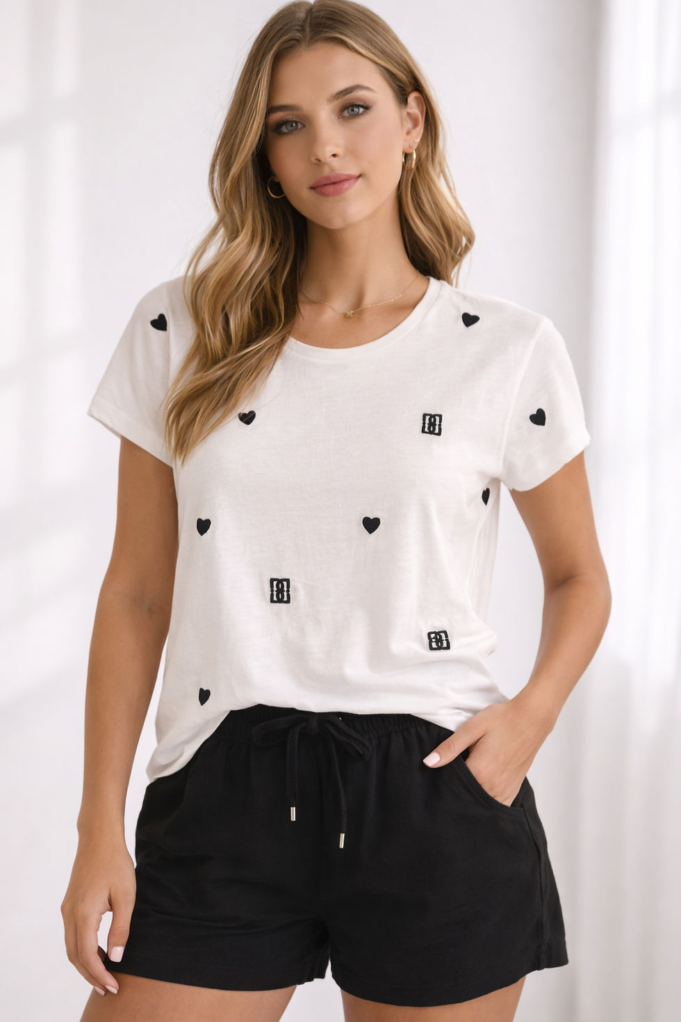 Thumbnail: ICHI 5105 Camino SS Pattern TShirt  Cloud Dancer