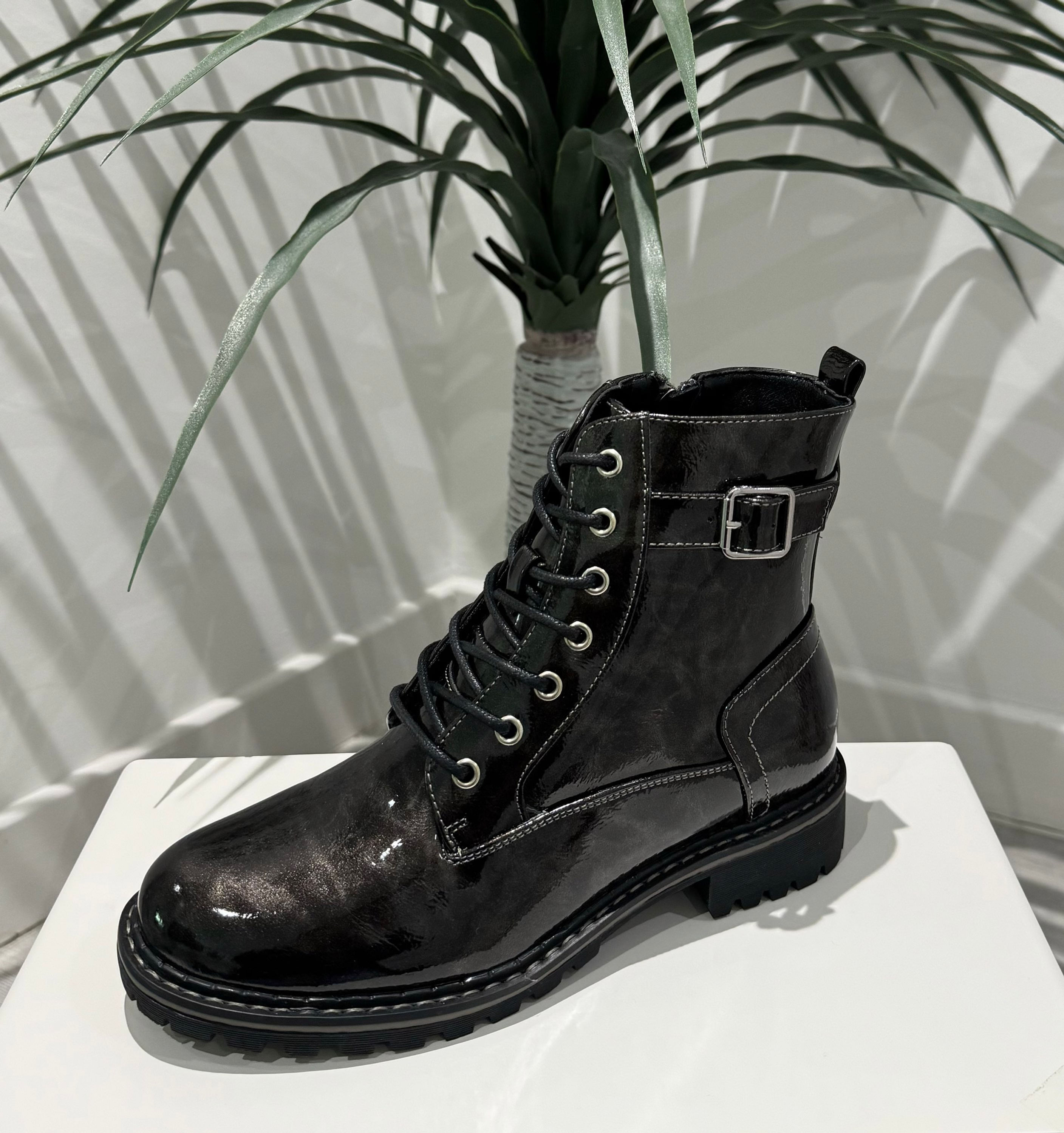 LUNAR PARLOUR GREY PATENT BOOT  