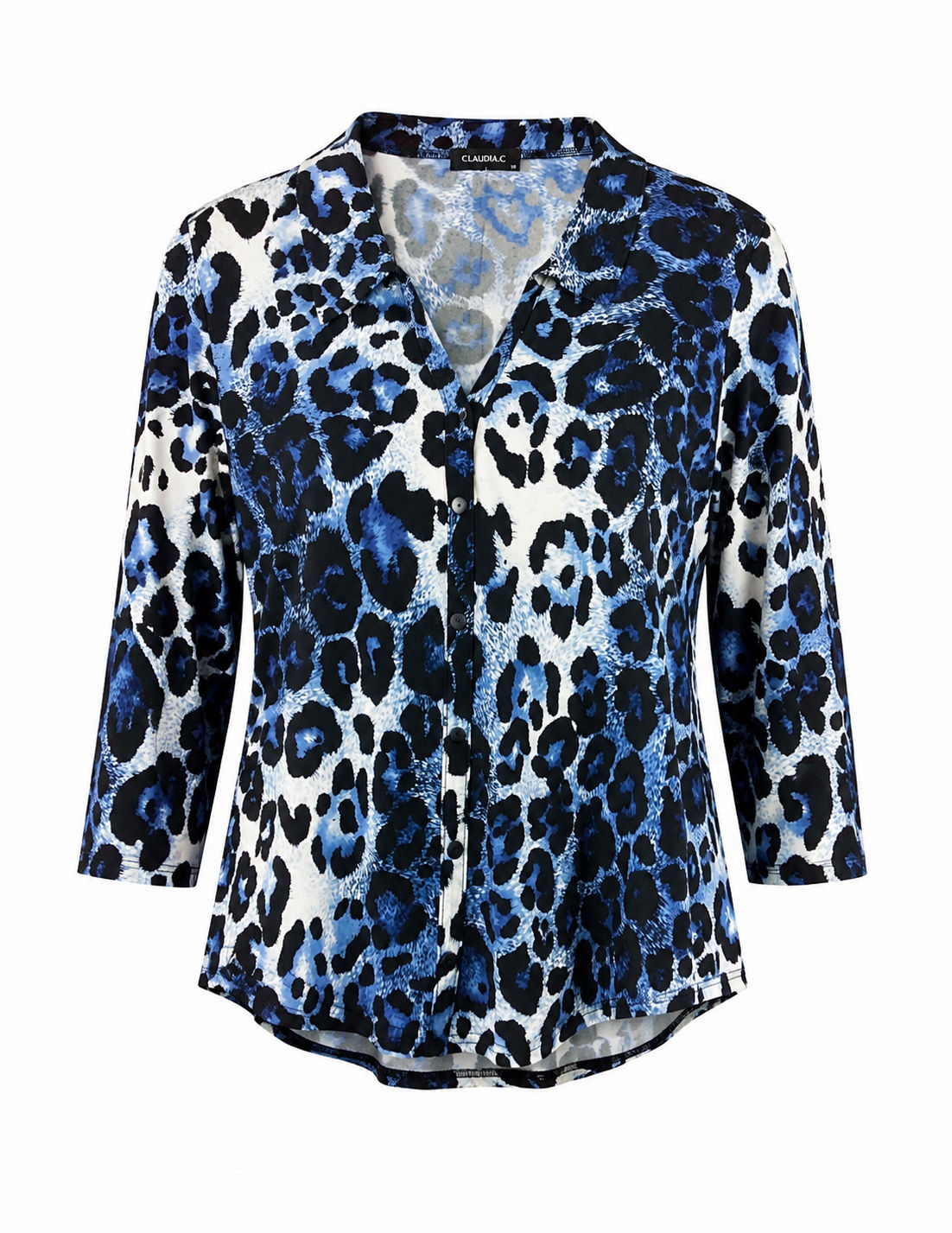 CLAUDIA C 13709 ANIMAL PRINT COLLAR TOP NAVY