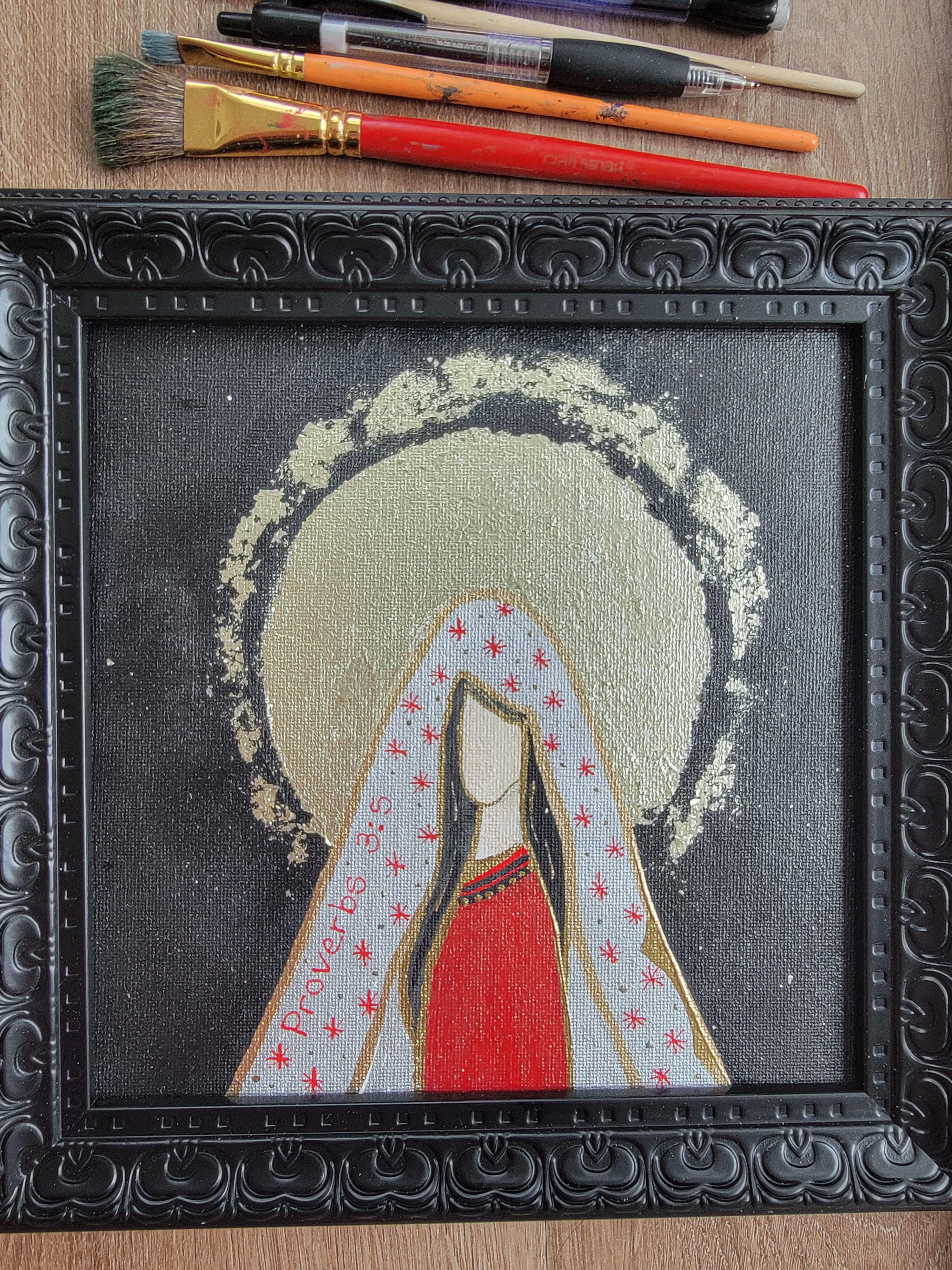 Mini- Mother Mary Metallic Painting, Proverbs 3:5
