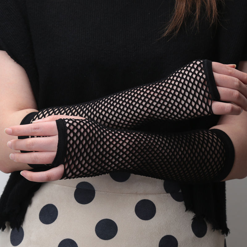 Thumbnail: Aura Noir™ Fishnet Arm Sleeves | Y2K Mesh Fingerless Gloves