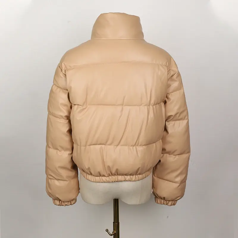 Thumbnail: Women's Cropped Faux Leather Puffer Jacket
