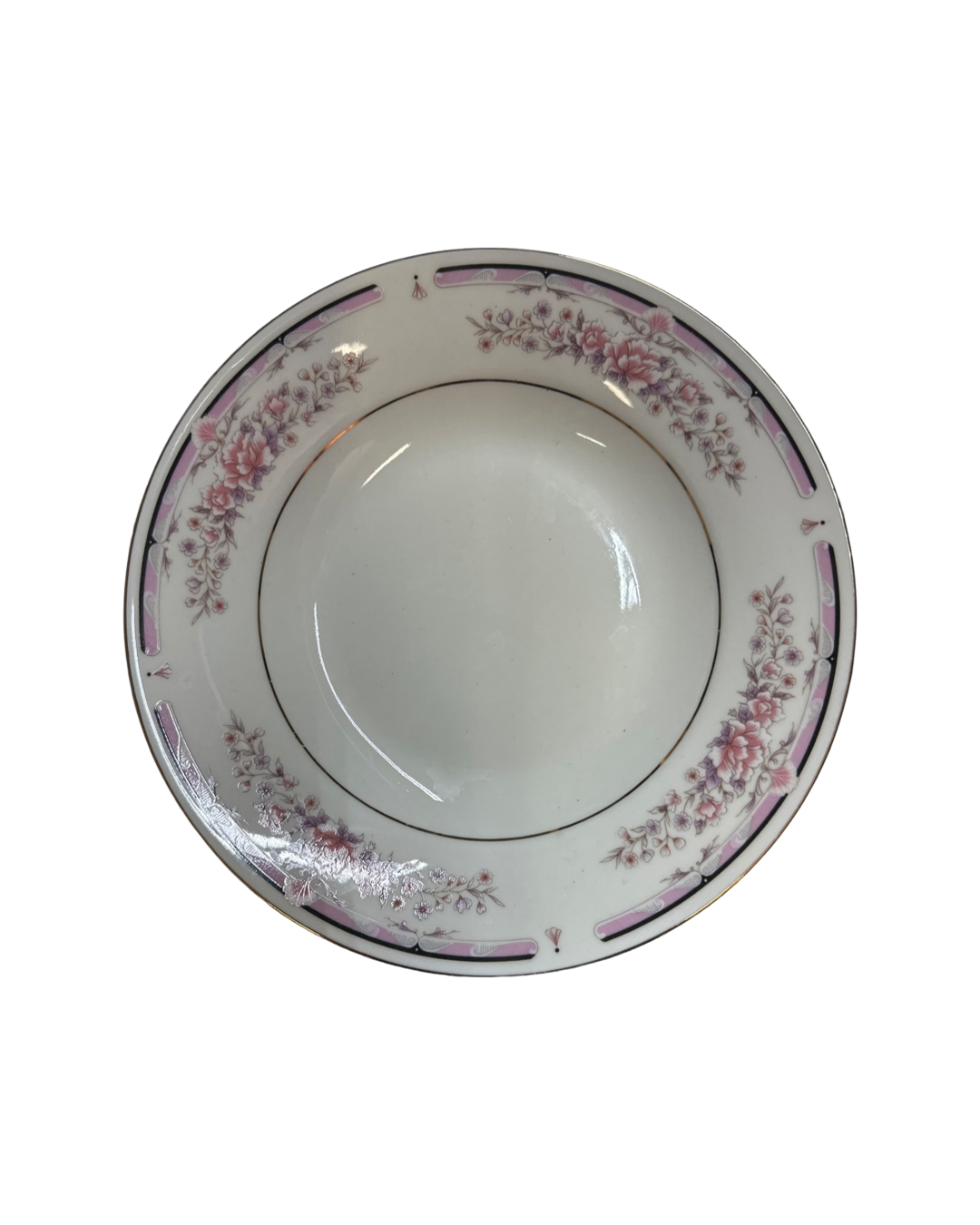 (4) Pink & Black Floral Bowls